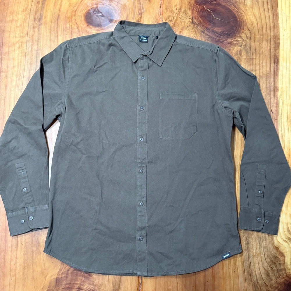 Prana Shirt Mens Arbored L Button Up Cotton Long Sleeve Outdoor Casual GG14